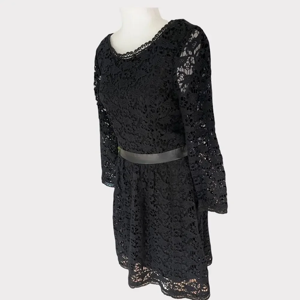Joie Black Cotton Lace Fit & Flare Dress S - Picture 6 of 10
